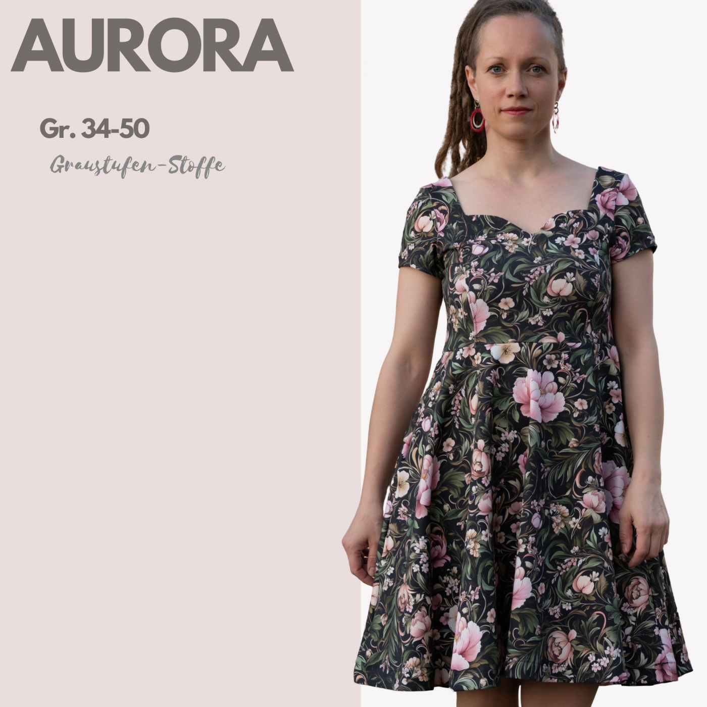 PDF-Schnittmuster Vintage-Kleid Aurora mit Herzausschnitt und Schwingrock, GR. 34-50